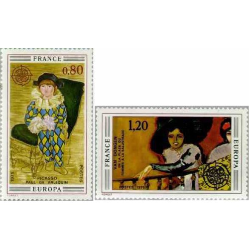 2 عدد تمبر مشترک اروپا - Europa Cept - تابلو نقاشی - فرانسه 1975