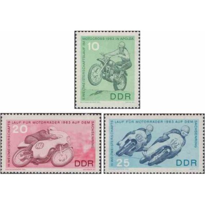 3 عدد تمبر مسابقات جهانی موتور سواری - جمهوری دموکراتیک آلمان 1963 ثیمت 5.8 دلار