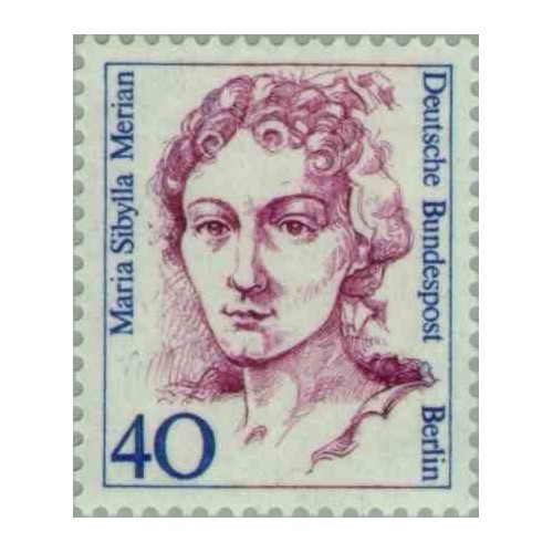 1 عدد تمبر سری پستی زنان نامدار - ماریا سیبیلا مریان - انومیولوژیست - برلین آلمان 1987