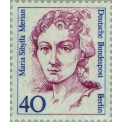 1 عدد تمبر سری پستی زنان نامدار - ماریا سیبیلا مریان - انومیولوژیست - برلین آلمان 1987