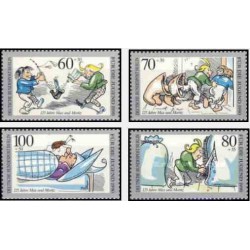 4 عدد تمبر رفاه اجتماعی - 125 سالگی کارتون مکس و موریتز - برلین آلمان 1990 قیمت 10.5 دلار