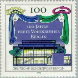 1 عدد تمبر صد سالگی تئاتر ولکس بوهنه - برلین آلمان 1990