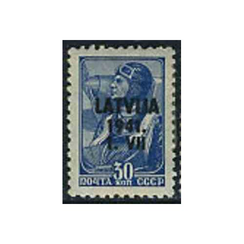 1 عدد تمبر سری پستی - سورشارژ روی تمبرهای شوروی  - لتونی 1941