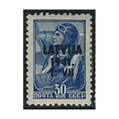 1 عدد تمبر سری پستی - سورشارژ روی تمبرهای شوروی  - لتونی 1941