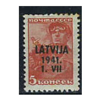 1 عدد تمبر سری پستی - سورشارژ روی تمبرهای شوروی  - لتونی 1941