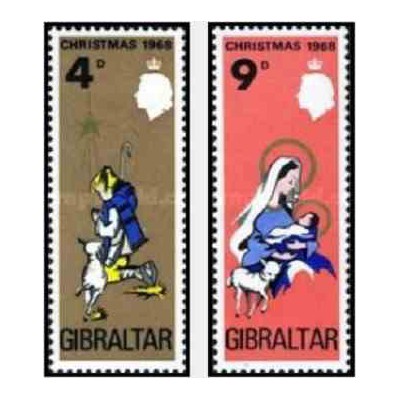 2 عدد تمبر و کریستمس - جبل الطارق 1968