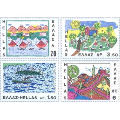 4 عدد تمبر نقاشی کودکان - یونان 1967