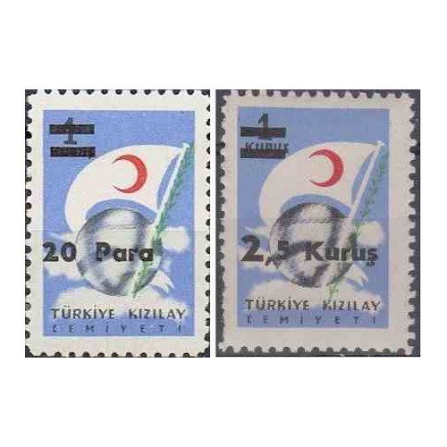 2 عدد تمبر سورشارژ انجمن صلیب سرخ - ترکیه 1956