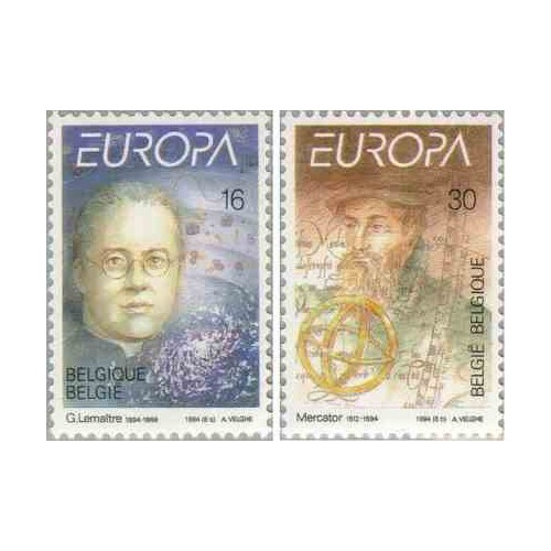 2 عدد تمبر مشترک اروپا - Europa Cept - مخترعین و مکتشفین - بلژیک 1994 قیمت 2.6 دلار