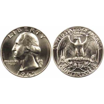 سکه 25 سنت - کوارتر - نیکل مس - تصویر جرج واشنگتن  - آمریکا 1965 غیر بانکی