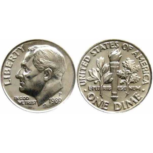 سکه 10 سنت - نیکل مس - آمریکا 1989 غیر بانکی