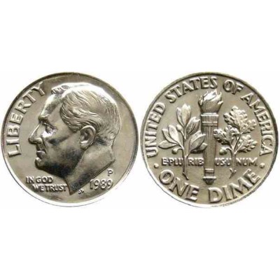 سکه 10 سنت - نیکل مس - آمریکا 1989 غیر بانکی