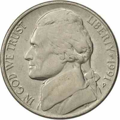 سکه 5 سنت - نیکل مس - آمریکا  1991غیر بانکی