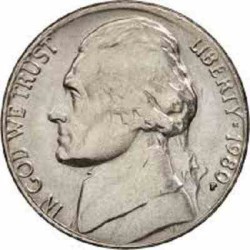 سکه 5 سنت - نیکل مس - آمریکا  1980غیر بانکی