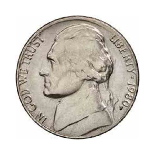 سکه 5 سنت - نیکل مس - آمریکا  1980غیر بانکی