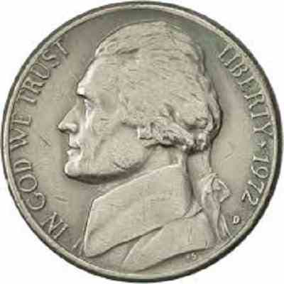 سکه 5 سنت - نیکل مس - آمریکا  1972غیر بانکی