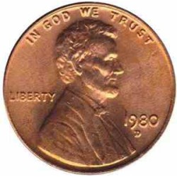 سکه 1 سنت - برنجی - آمریکا 1980غیر بانکی