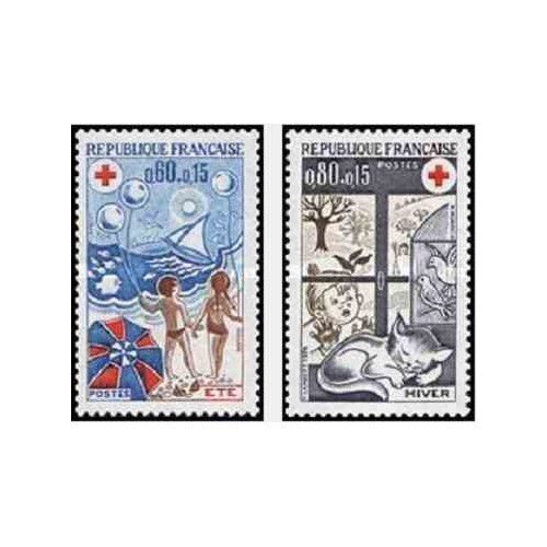 2 عدد تمبر صلیب سرخ  - فرانسه 1974