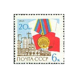 1 عدد  تمبر بیستمین سالگرد آزادی ورشو  - شوروی 1965