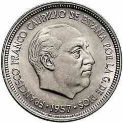 سکه 5 پزتا - مس نیکل - اسپانیا 1957غیر بانکی