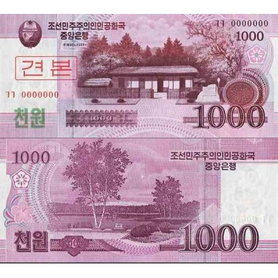 اسکناس 1000 وون - سری وون جدید - اسپسیمن - کره شمالی 2008