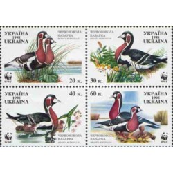 4 عدد تمبر  گونه های در معرض خطر - WWF - غاز سینه سرخ - S - اوکراین 1998