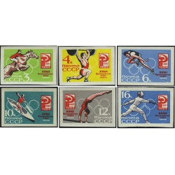 6 عدد  تمبر بازی های المپیک - توکیو، ژاپن - بدون دندانه - شوروی 1964
