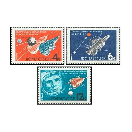 3  عدد  تمبر روز کیهان نوردی - شوروی 1964