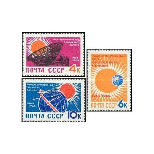 3 عدد  تمبر سال بین المللی آرامش خورشید - شوروی 1964