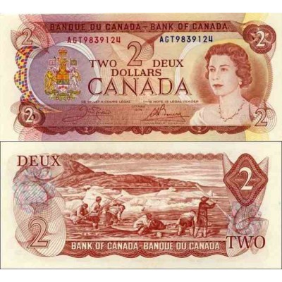 اسکناس 2 دلار - کانادا 1974 سفارشی - توضیحات را ببینید