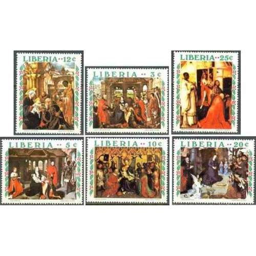 6 عدد تمبرکریستمس - تابلوهای نقاشی کاتولیک - لیبریا 1970