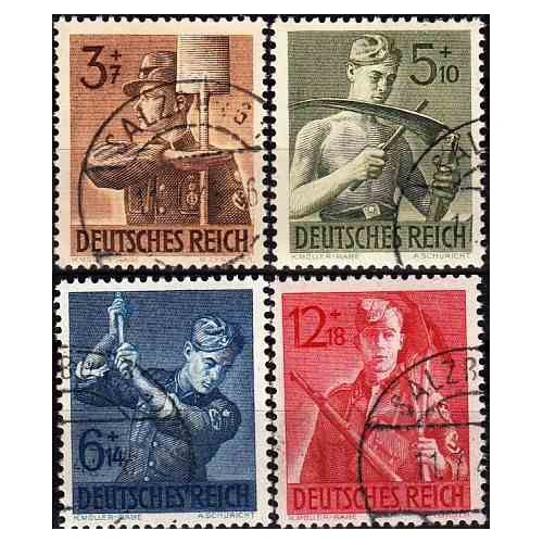 4 عدد تمبر خدمات کار - رایش آلمان 1943  مهرخورده