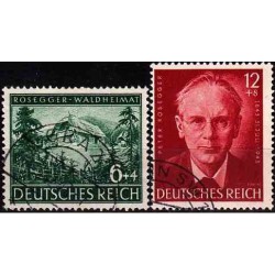 2 عدد تمبر یادبود پیتر روزگر - نویسنده و شاعر اتریشی - رایش آلمان 1943  مهرخورده