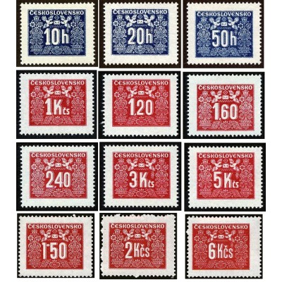 12 عدد تمبر زیورآلات هنر نو - بدهی پستی - چک اسلواکی 1946 - چک اسلواکی 1948