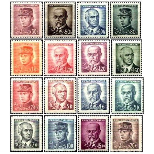 16 عدد تمبر سری پستی - شخصیت ها - چک اسلواکی 1945 قیمت 5.4 دلار
