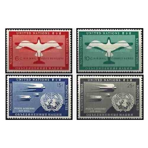 4 عدد تمبر سری پستی - پست هوائی - نیویورک سازمان ملل 1951