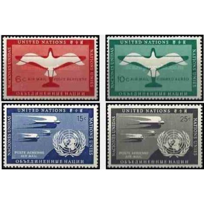 4 عدد تمبر سری پستی - پست هوائی - نیویورک سازمان ملل 1951