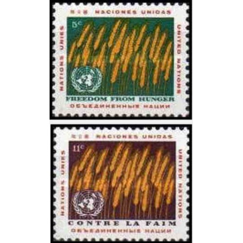 2 عدد تمبر نجات از گرسنگی - نیویورک سازمان ملل 1963