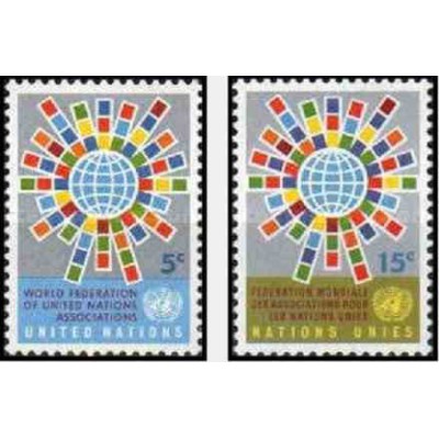 2 عدد تمبر فدراسیون جهانی سازمان ملل متحد یا WFUNA - نیویورک سازمان ملل 1966