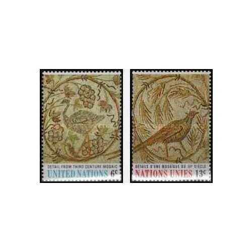 2 عدد تمبر هنر  - موزائیک تونسی قرن سوم قبل میلاد- نیویورک سازمان ملل 1969