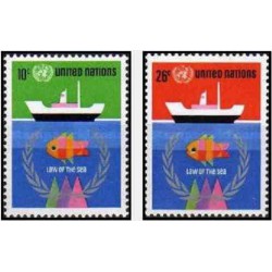 2 عدد تمبر کنفرانس سازمان ملل در مورد حقوق دریاها - نیویورک سازمان ملل 1974