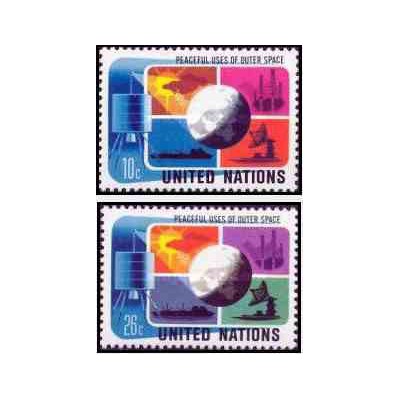 2 عدد تمبر استفاده صلح آمیز از فضا - نیویورک سازمان ملل 1974