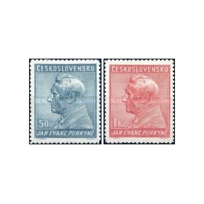 2 عدد  تمبر صد و پنجاهمین سالگرد تولد یان اوانجلیستا پورکین - چک اسلواکی 1937