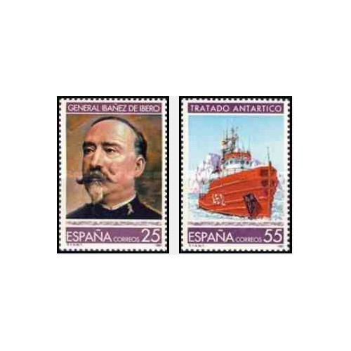2 عدد تمبر علم و تکنولوژی - سالگرد عهدنامه قطب و  مرگ کارلوس ایبانز - اسپانیا 1991