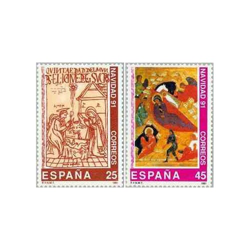 2 عدد تمبر کریستمس - اسپانیا 1991