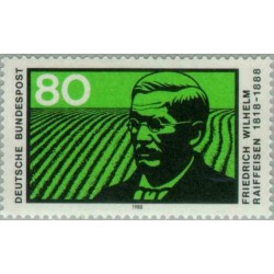 1 عدد تمبر یادبود فردریش ویلهلم رایفیزن - موسس بانک پس انداز - جمهوری فدرال آلمان 1988