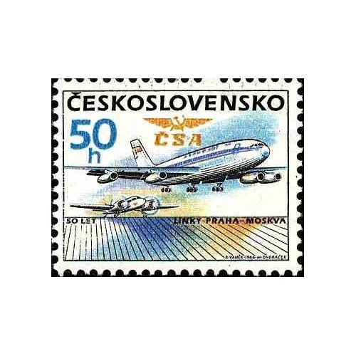 1 عدد تمبر پنجاهمین سال خدمات هوائی مسکو پراگ -  چک اسلواکی 1986