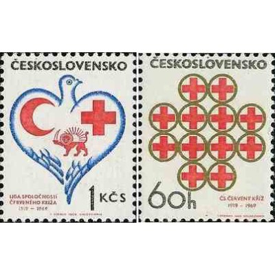 2 عدد تمبر صلیب سرخ - شیر و خورشید - چک اسلواکی 1969