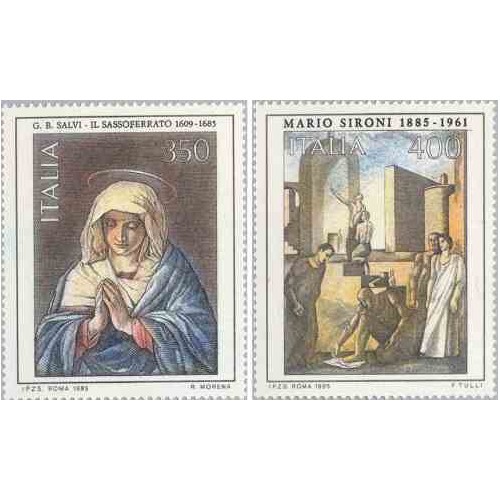 2 عدد تمبر هنر ایتالیائی - تابلو نقاشی - ایتالیا 1985 قیمت 3 دلار
