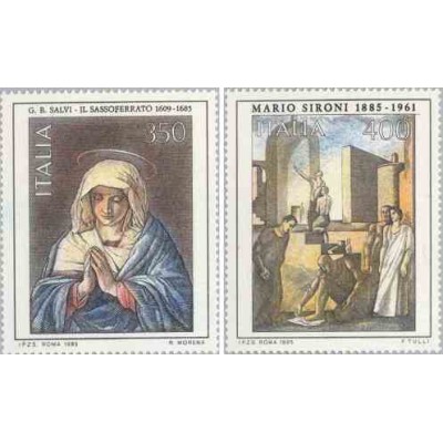 2 عدد تمبر هنر ایتالیائی - تابلو نقاشی - ایتالیا 1985 قیمت 3 دلار